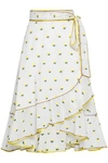 MARC JACOBS WOMAN RUFFLED SATIN-TRIMMED FIL COUPÉ COTTON WRAP SKIRT WHITE,GB 272216333543308