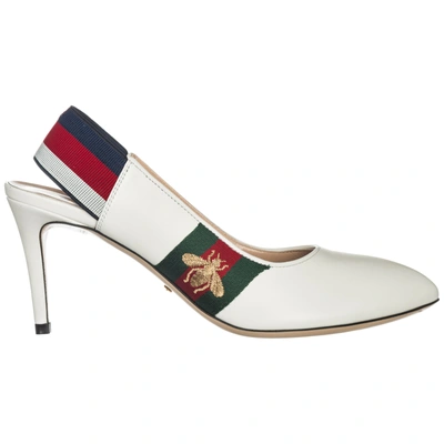 Gucci Women's Leather Pumps Court Shoes High Heel In White