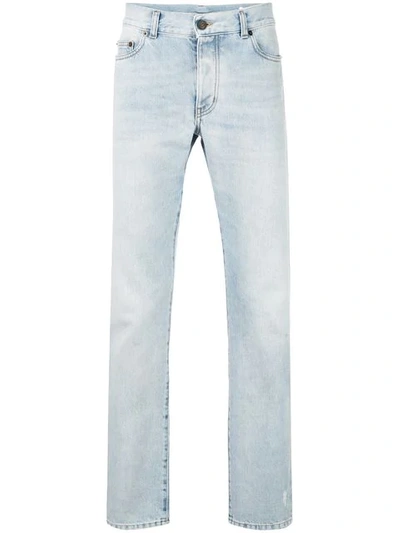 Saint Laurent 17cm Logo Slim Fit Cotton Denim Jeans In Blue