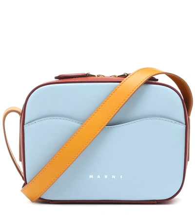 Marni Small Colour-block Leather Shell Bag In Blue