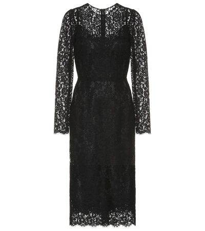 Dolce & Gabbana Long Sleeve Lace Midi Dress In Black