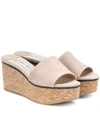 Jimmy Choo Deedee 80 Suede Platform Slides In Camel