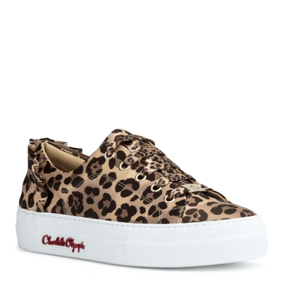 Charlotte Olympia Leopard Satin Trainers In Beige/brown