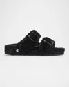 1774 Birkenstock Arizona Shearling Dual-buckle Slide Sandals In Black 1029990