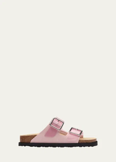 1774 Birkenstock Arizona Suede Pvc Dual-buckle Slide Sandals In Chintz Rose