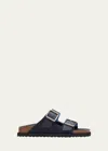 1774 Birkenstock Arizona Suede Pvc Dual-buckle Slide Sandals In Dark Navy