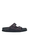 1774 Birkenstock Man Sandals Blue Size 9 Textile Fibers, Leather In Blue