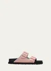 1774 Birkenstock Milano Raffia Dual-buckle Slide Sandals In Chintz Rose