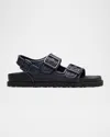 1774 Birkenstock Milano Raffia Dual-buckle Slingback Sandals In Dark Navy