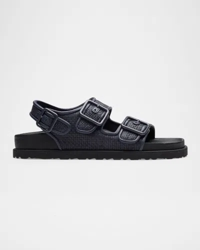 1774 Birkenstock Milano Raffia Dual-buckle Slingback Sandals In Dark Navy
