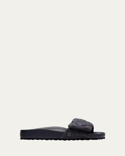 1774 Birkenstock Sylt Quilted Denim Slide Sandals In Dark Wash Denim