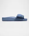 1774 Birkenstock Sylt Quilted Denim Slide Sandals In Faded Denim