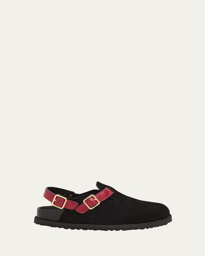 1774 Birkenstock Tokio Cazador Mixed Leather Slingback Mules In Black