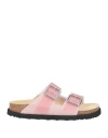 1774 Birkenstock Woman Sandals Pink Size 7 Leather, Synthetisches Material In Pink