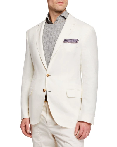 Brunello Cucinelli Men's Hopsack Deconstructed Sport Jacket In White