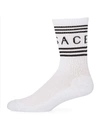 Versace White And Black Logo Stripe Intarsia Cotton Blend Socks In White