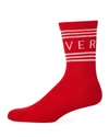 Versace Logo Cotton Blend Crew Socks In Red/white