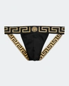 Versace Greek Key Low-rise Jock Strap In Black Pattern