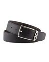 Ferragamo Men's Reversible Textured Leather Belt With Classic Buckle In Black