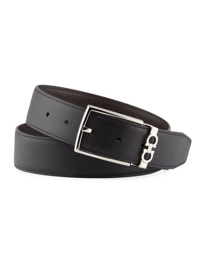 FERRAGAMO MEN'S REVERSIBLE TEXTURED LEATHER BELT WITH CLASSIC BUCKLE,PROD142840024