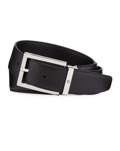 Montblanc Men's Rectangle-buckle Leather Belt In Black