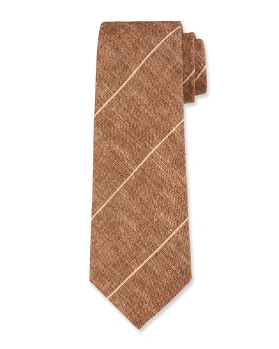 Brunello Cucinelli Thin-striped Linen/silk Tie In Brown