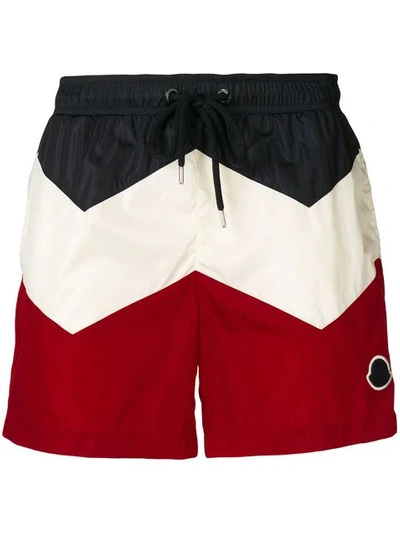 Moncler Tricolour Chevron Swim Shorts In Navy,ivory,red