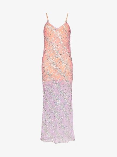 Ashish Contrast Slip Sequin Embellished Sleeveless Gown In Purple