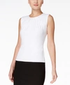Calvin Klein Plus Size Pleated-shoulder Cowlneck Sleeveless Top In White