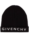 GIVENCHY GIVENCHY BLACK AND WHITE LOGO CASHMERE AND COTTON BEANIE - 黑色