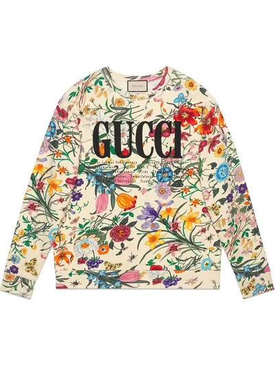 Gucci Flora Oversized Heavy Felt Logo Sweatshirt In White Pattern