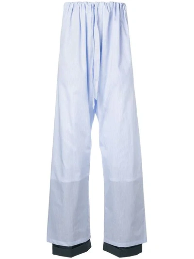Y/project Pinstripe Wool-cuff Cotton Trousers In Stripes Blue + Grey
