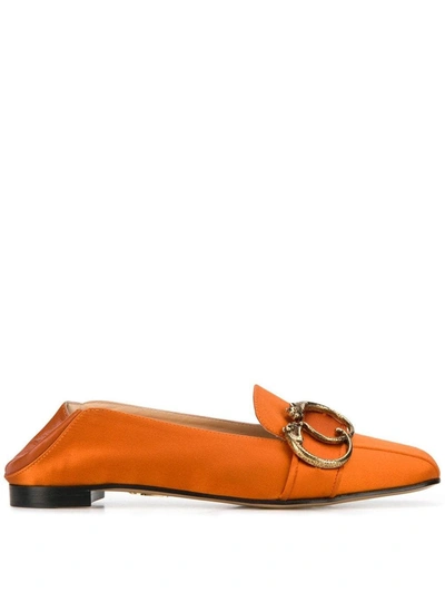 Charlotte Olympia Collapsible Heel Satin Loafers In Orange