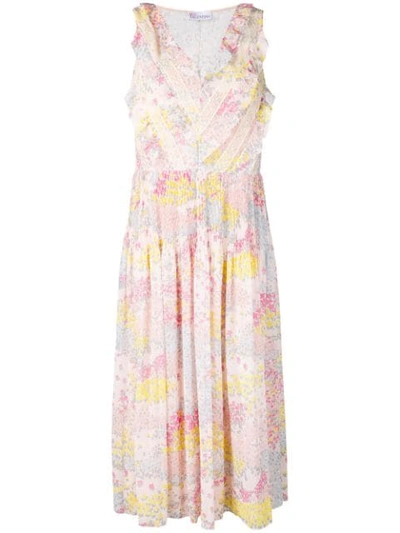 Red Valentino Floral Pattern Plisse Dress In Pink