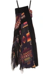 SACAI + PENDLETON PRINTED SATIN, COTTON-CORDUROY AND CHIFFON MAXI DRESS