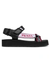 PRADA LOGO-EMBOSSED RUBBER-TRIMMED LEATHER AND CANVAS SANDALS