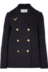 VALENTINO EMBELLISHED DOUBLE-BREASTED WOOL PEACOAT