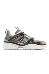 ISABEL MARANT KINDSAY LOGO-PRINT METALLIC, GLITTERED AND SMOOTH LEATHER SNEAKERS
