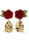 DOLCE & GABBANA GOLD-TONE, ENAMEL AND CRYSTAL CLIP EARRINGS