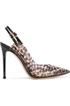 GIANVITO ROSSI 105 PATENT LEATHER-TRIMMED LEOPARD-PRINT PVC SLINGBACK PUMPS