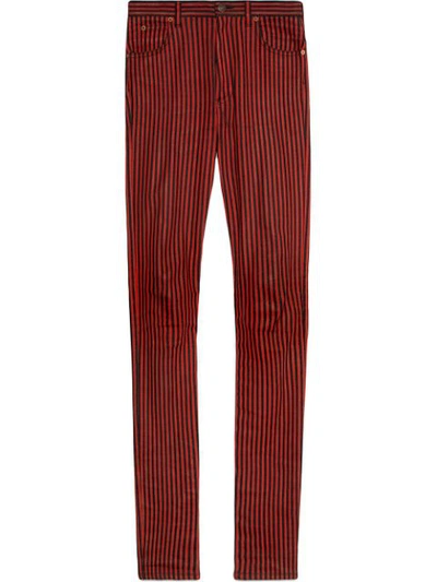 Gucci Super Skinny Denim Trouser With Stripes In Red