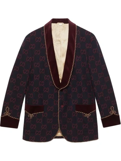 Gucci Men's Gg Shawl-collar Rope-trim Jacket In Gg Flannel