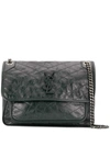 Saint Laurent Niki Medium Crinkled Calf Flap-top Shoulder Bag In Black