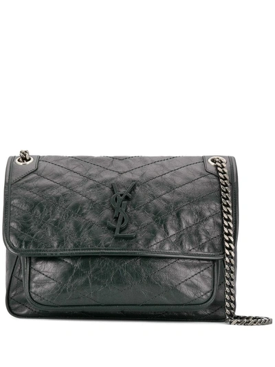 Saint Laurent Niki Medium Crinkled Calf Flap-top Shoulder Bag In Gray/red