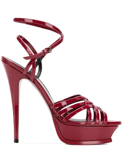 Saint Laurent Tribute Cage Sandals In Patent Leather In Red