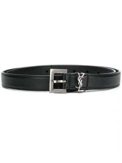 Saint Laurent Monogram Square-buckle Belt In Black