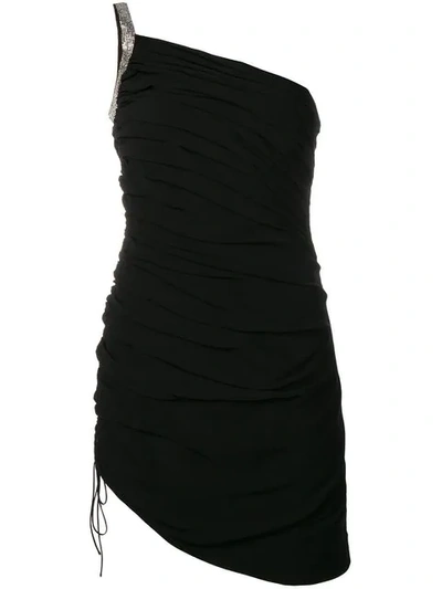 Saint Laurent One-shoulder Ruched Crepe Mini Dress In Black