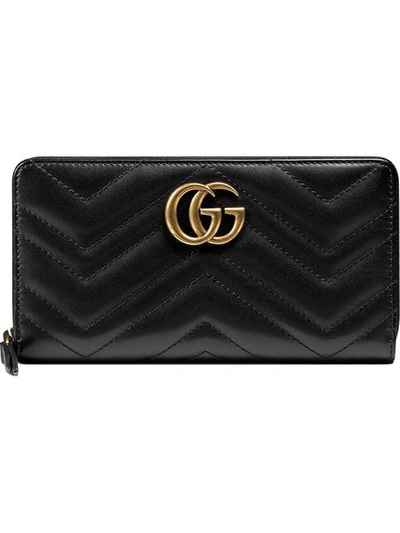Gucci Black Gg Marmont Zip Around Wallet