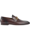 GUCCI BROWN JORDAN BUCKLE EMBELLISHED LEATHER LOAFERS