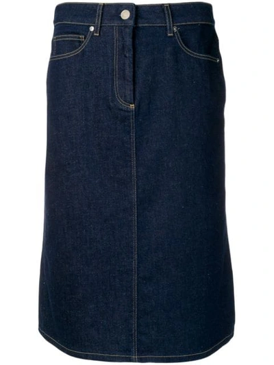Calvin Klein Denim Pencil Skirt In Blue